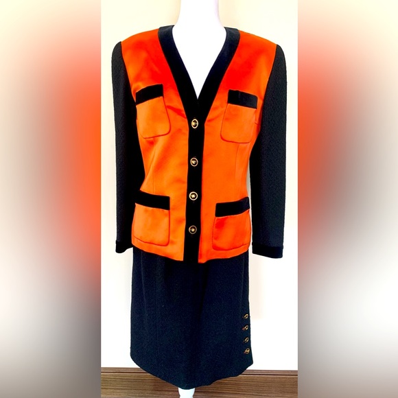 Chanel Orange / Black Jacket and Skirt Suit - Size 40 - Picture 1 of 13